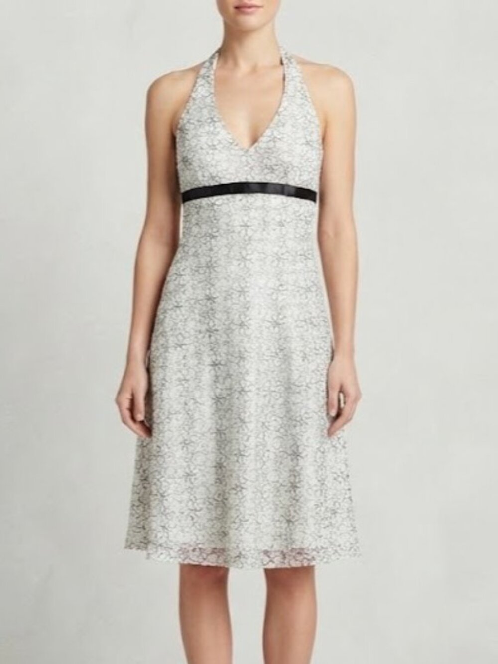 ✨️SUMMER CLEAR OUT✨️ Y2K Halter White Lace with Black Waist Trim Mini Dress
